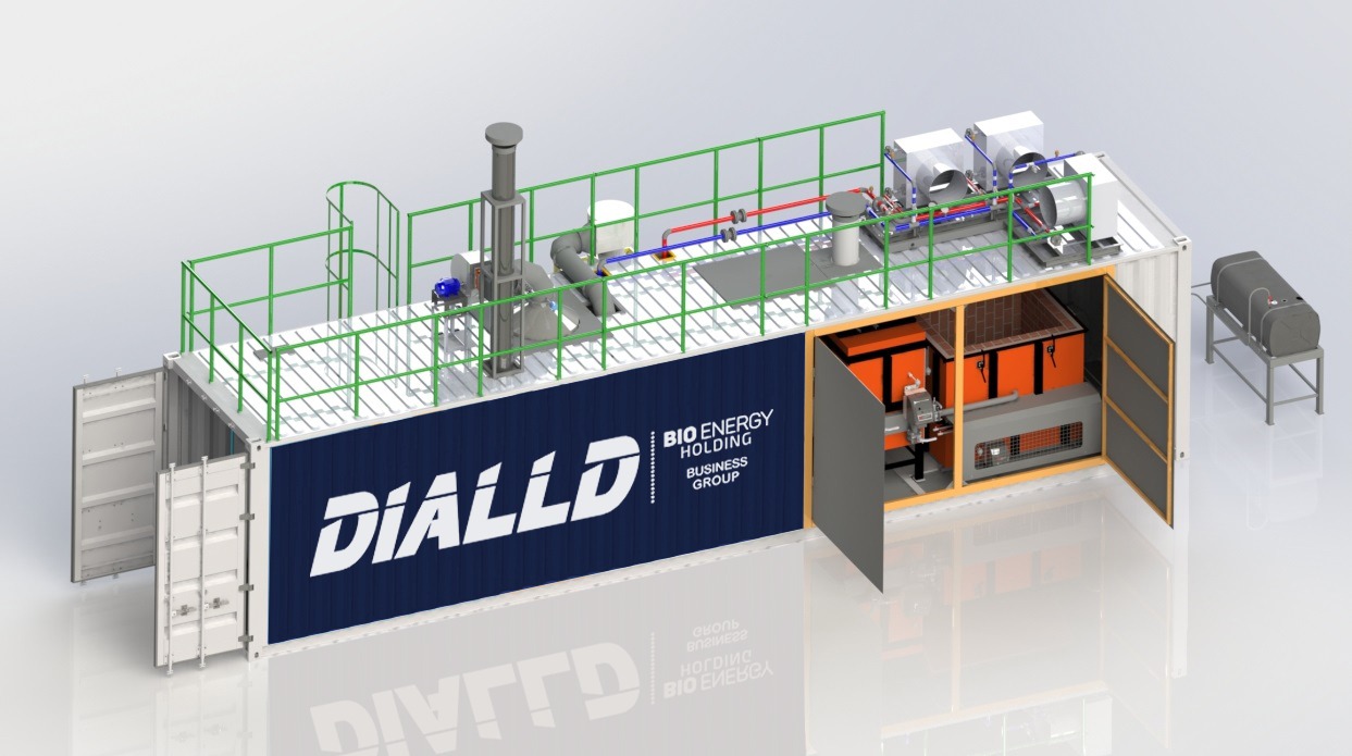 Unidad incineradora móvil DIALLD BIO ENERGY DB fabricada sobre la base de un contenedor marítimo estándar